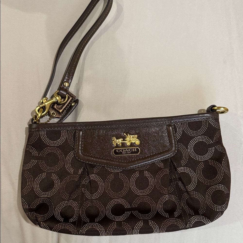 Coach Dark Brown Patterned Wristlet